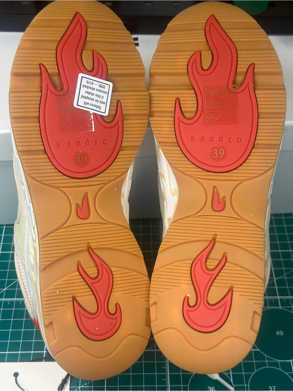 Sandro Flame White Sneakers with Red Lining and Yellow Pull Tab - Picture 3 of 15
